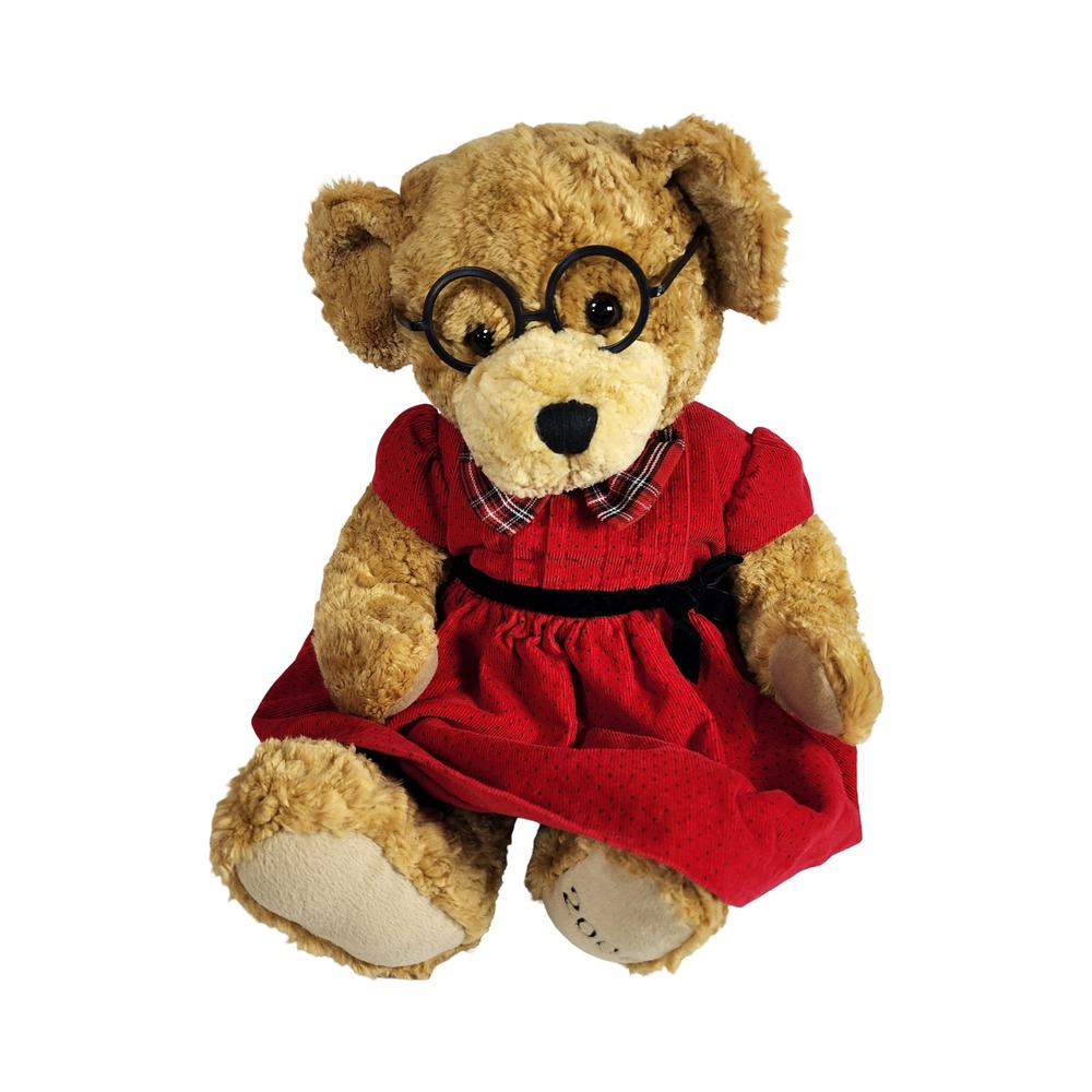 Dillards Theodore 2002 Vintage Teddy Bear Plush Red Corduroy Dress‎ Glasses